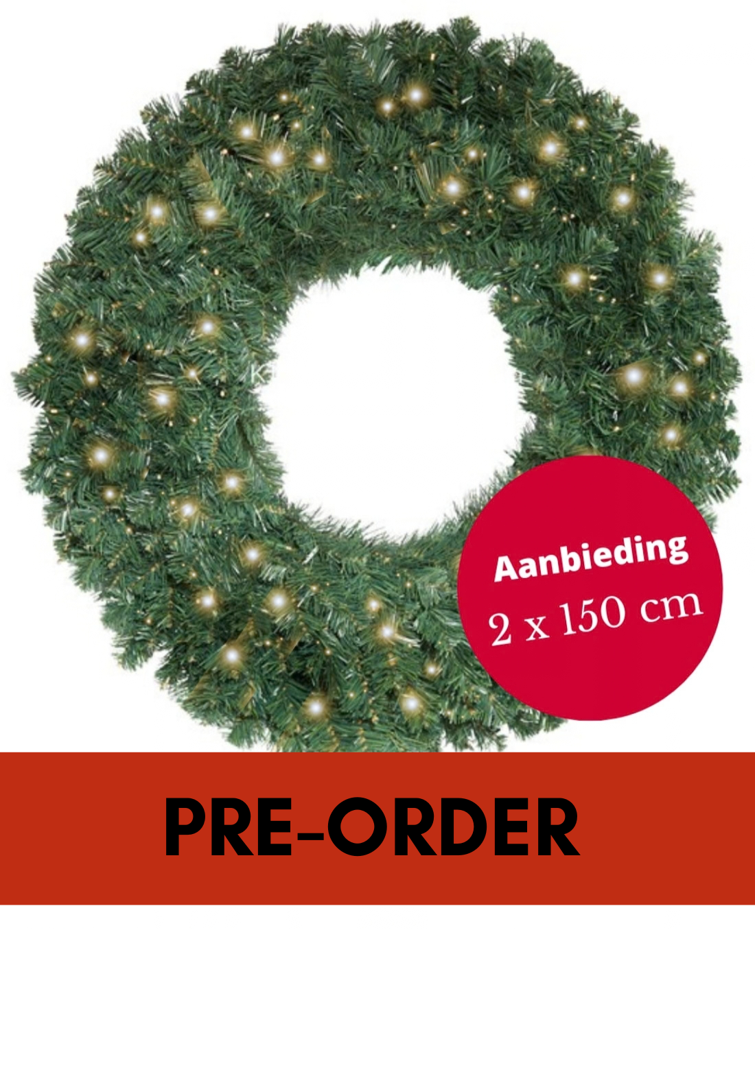 Set van 2 kerstkrans Memphis met ledverlichting 150cm