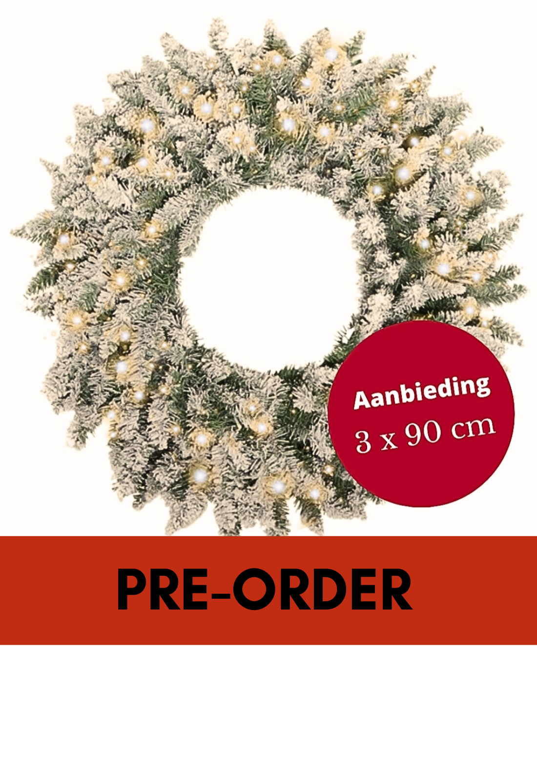 Set van 3 kerstkrans Memphis besneeuwd met ledverlichting 90cm