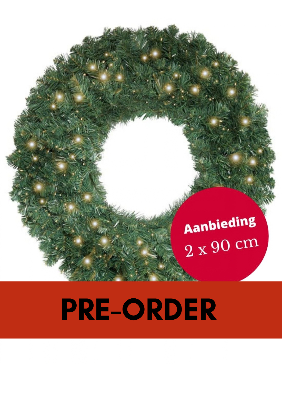 Set van 2 kerstkrans Memphis met ledverlichting 90cm