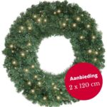 Set van 2 kerstkrans Memphis met ledverlichting 120cm
