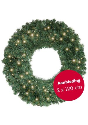 Set van 2 kerstkrans Memphis met ledverlichting 120cm