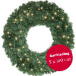 Set van 2 grote kerstkransen Memphis met ledverlichting 150cm
