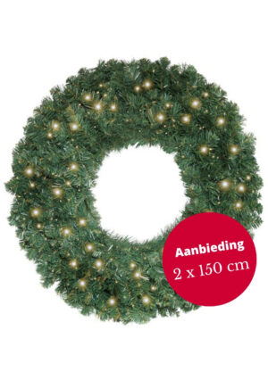 Set van 2 grote kerstkransen Memphis met ledverlichting 150cm