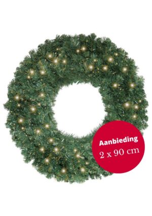 Set van 2 kerstkrans Memphis met ledverlichting op batterij 90cm