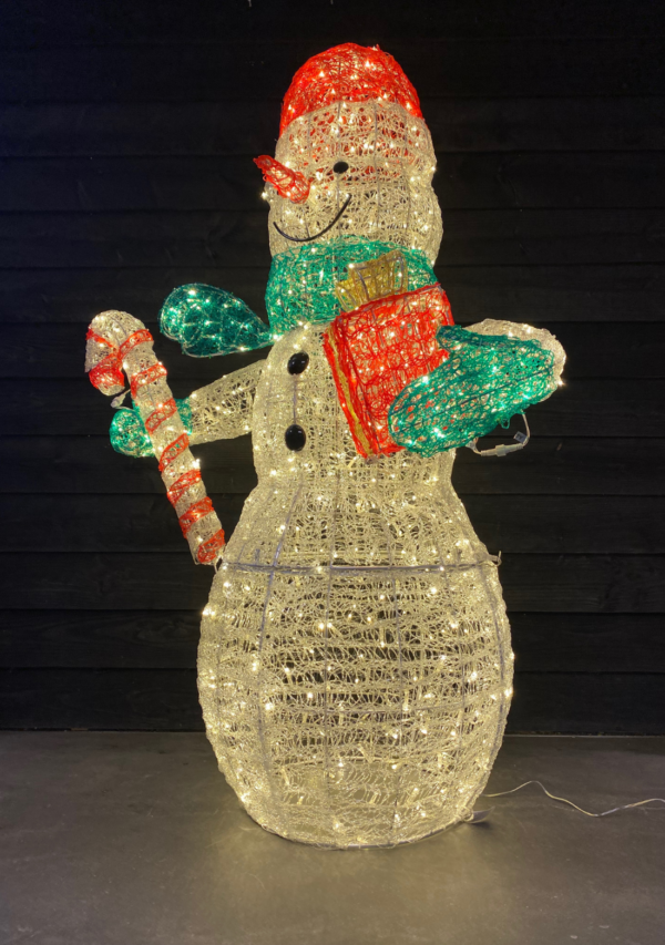 Verlichte sneeuwpop met muts 180cm - Afbeelding 2