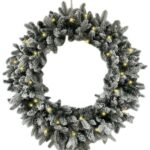 Kerstkrans Vancouver besneeuwd met ledverlichting op batterij 60cm