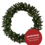 6x Kerstkrans Portland met ledverlichting op batterij 60cm