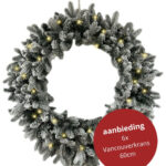 6x Kerstkrans Vancouver besneeuwd met ledverlichting 60cm