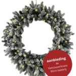 4x Kerstkrans Vancouver besneeuwd met ledverlichting op batterij 90cm