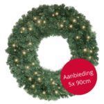 Set van 5 kerstkrans Memphis met ledverlichting 90cm