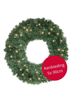 5 x Memphis kerstkran met led verlichting 90 cm